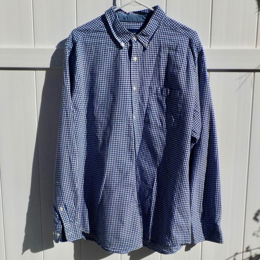 Basic Editions Men's XL Blue & White Checkered Long Sleeve Button-Down Shirt